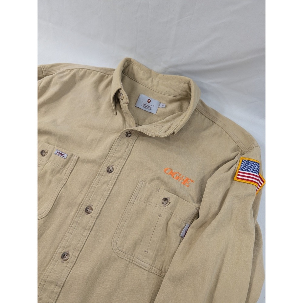 Tyndale Flame Resistant Shirt Beige XL OG&E Double Pockets Workwear Made USA